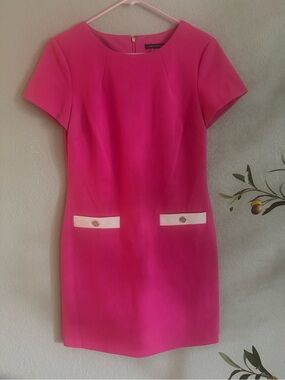 Tommy Hilfiger Hot Pink White Trim Short Sleeve Sheath Dress Size 8